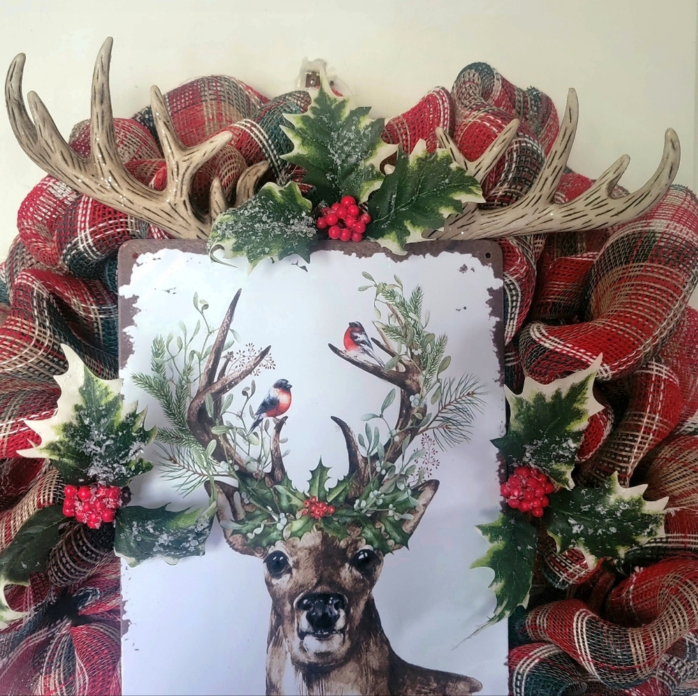 Winter Deer Buck Wreath Deco Mesh Bow Winter - Picture 5 of 11